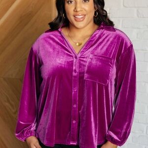 JODIFL Fuchsia Velvet Button-Down Shirt